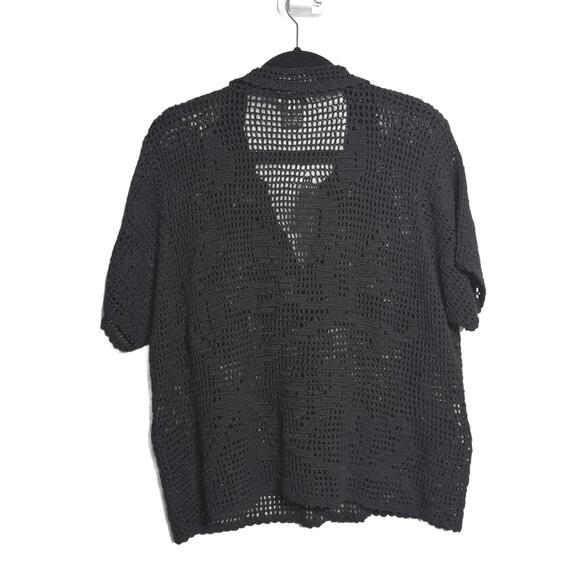 Vintage Black Boho Knitted Button Up Shirt - Picture 5 of 6